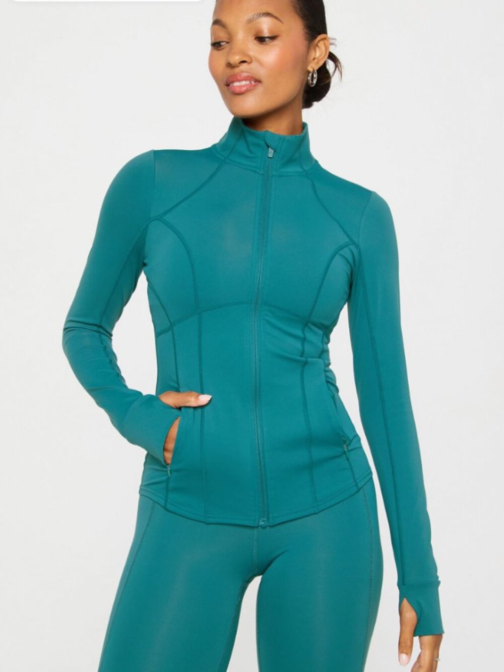 Fabletics Perfect Storm Train Jacket Green Abyss Small NWOT